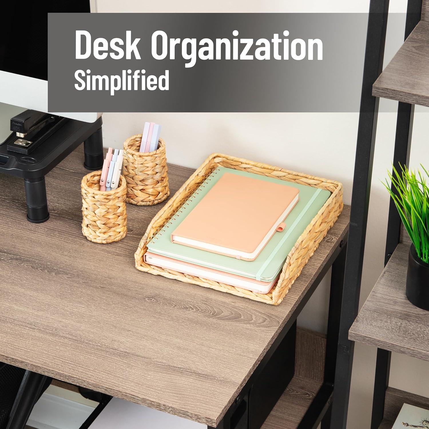 imageMind Reader Rattan Vertical File Organizer with Iron Frame Desktop Organizer Holds Letter Size Documents Brown98 x 122 x 28