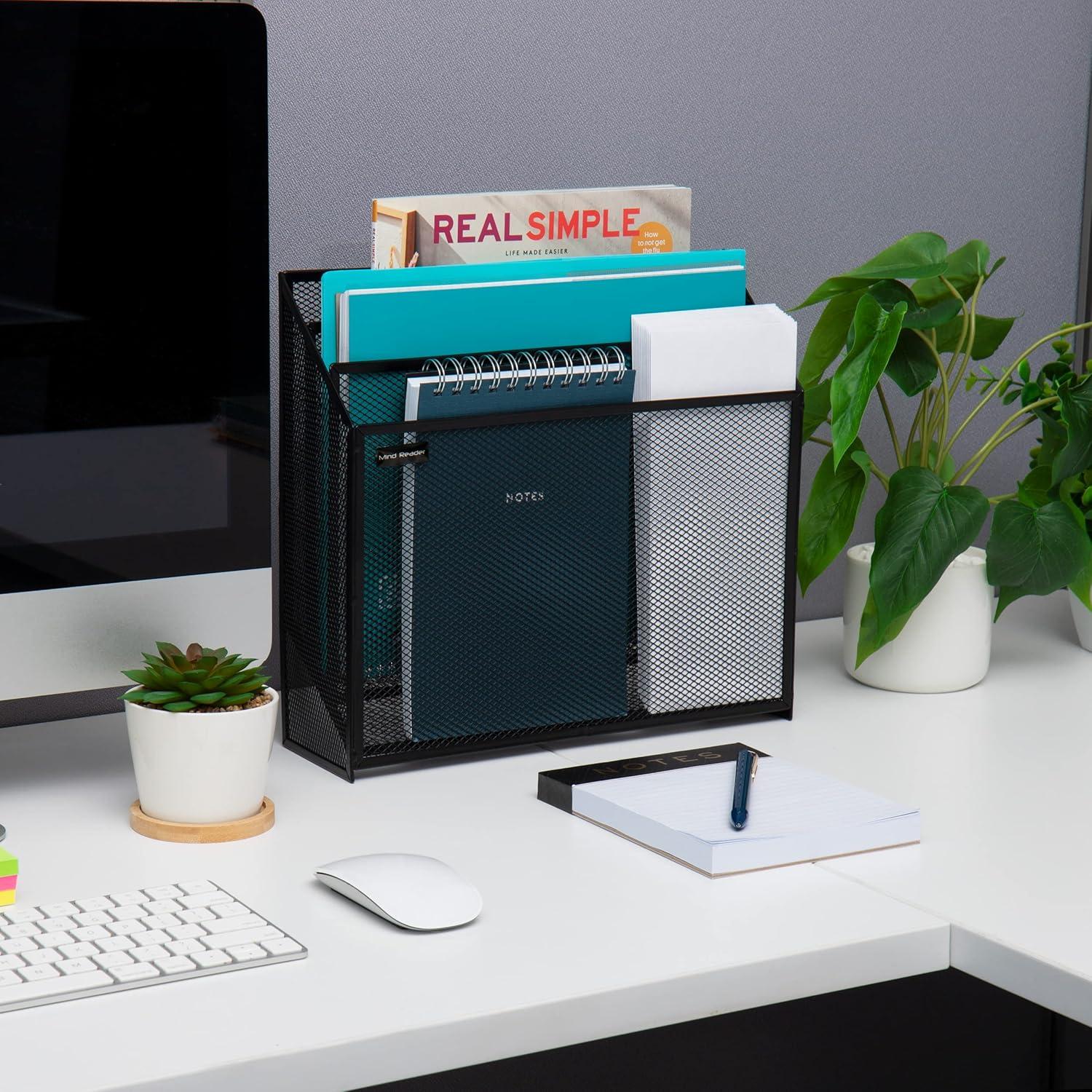 imageMind Reader Vertical File Storage Desktop Organizer Workspace Office Metal Mesh 125L x 375W x 115H BlackSingle
