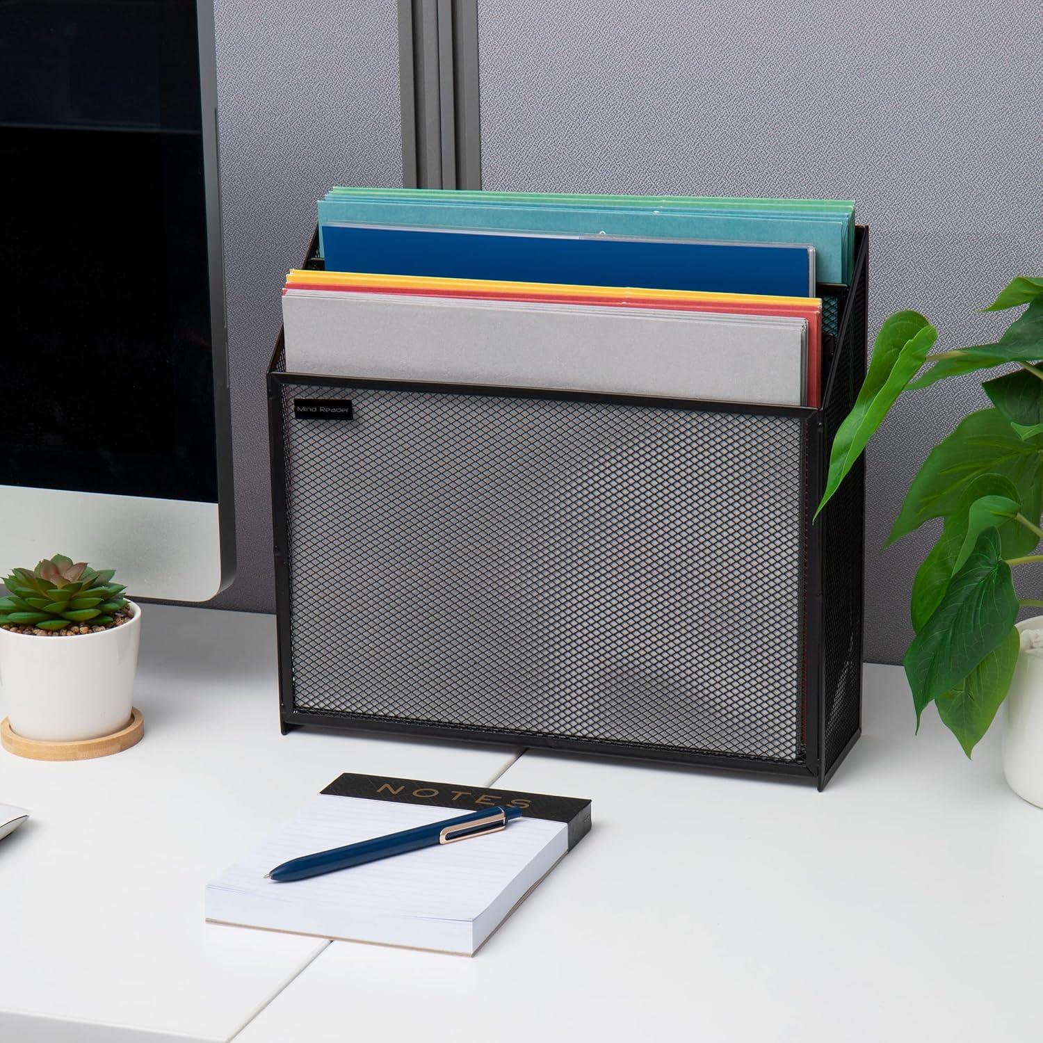 imageMind Reader Vertical File Storage Desktop Organizer Workspace Office Metal Mesh 125L x 375W x 115H BlackSingle Pack of 4