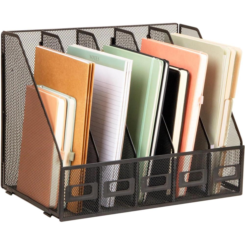 imageMind Reader 5Compartment Vertical File Organizer Desktop Paper Sorter Office Metal Mesh Black