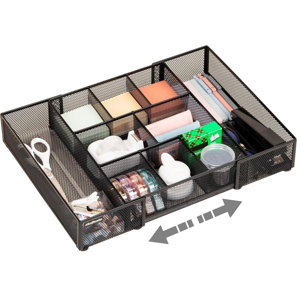 imageMind Reader Expandable Mesh Desk Drawer Organizer Adjustable from 925 to 17125 Office Supply Storage Tray Makeup Organizer BlackBlack Expandable