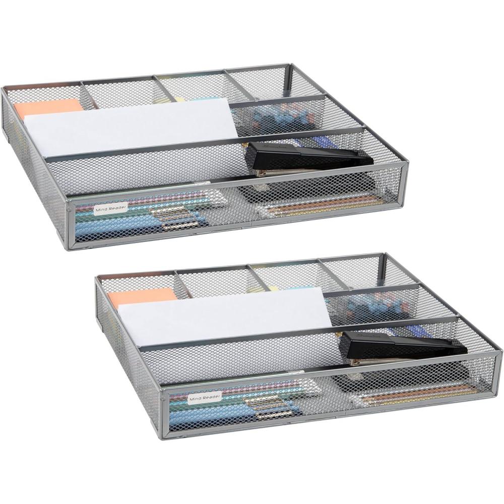 imageMind Reader Expandable Mesh Desk Drawer Organizer Adjustable from 925 to 17125 Office Supply Storage Tray Makeup Organizer BlackSilver