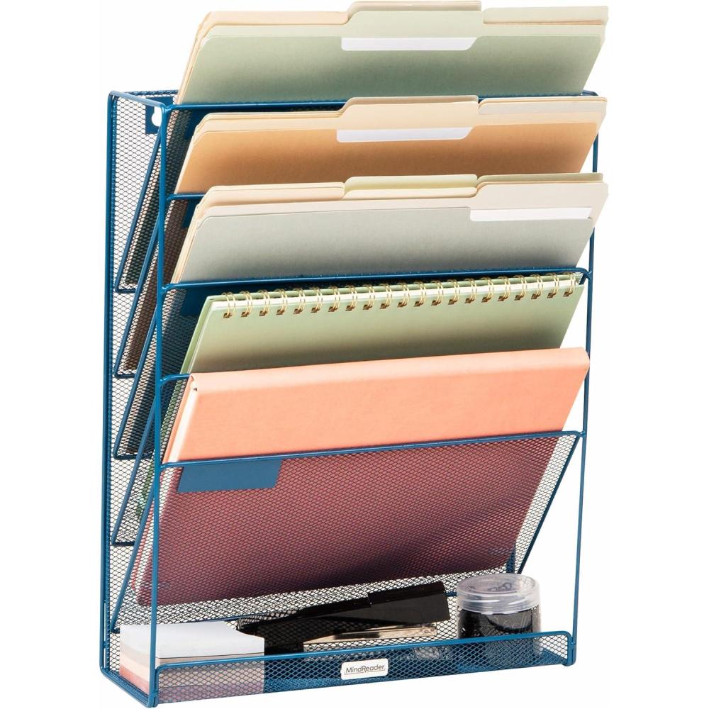 imageMind Reader Metal Wire Desktop Organizer Vertical File Holder Hooks and Storage Tray Wall Mount or Desktop Metal BlackTurq