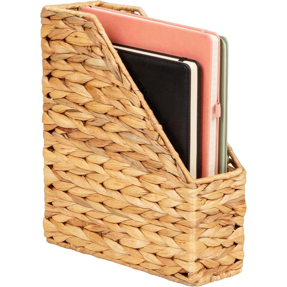 imageMind Reader Rattan Vertical File Organizer with Iron Frame Desktop Organizer Holds Letter Size Documents Brown39 x 98 x 118