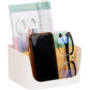 Mind Reader 5-Compartment Desktop Organizer, Adjustable Caddy, Plastic and Wood, Black(White)