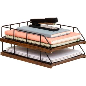Mind Reader Desktop Shelf for Office Organization and Display, Mounting Hardware Included, Metal and Wood, Brown(9.8″ x 12.2″ x 5.4″)