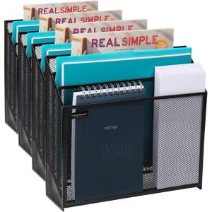Mind Reader Vertical File Storage, Desktop Organizer, Workspace, Office, Metal Mesh, 12.5″L x 3.75″W x 11.5″H, Black(Single (Pack of 4))