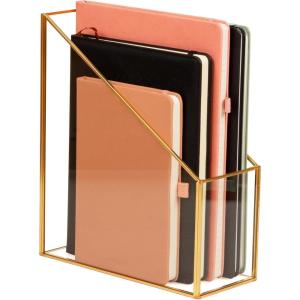 Mind Reader Vertical Glass File Holder with Copper Trim, Angled Magazine Organizer for Documents, Folders & Mail, Glass and Copper, Clear(3.9″ x 9.5″ x 11″)
