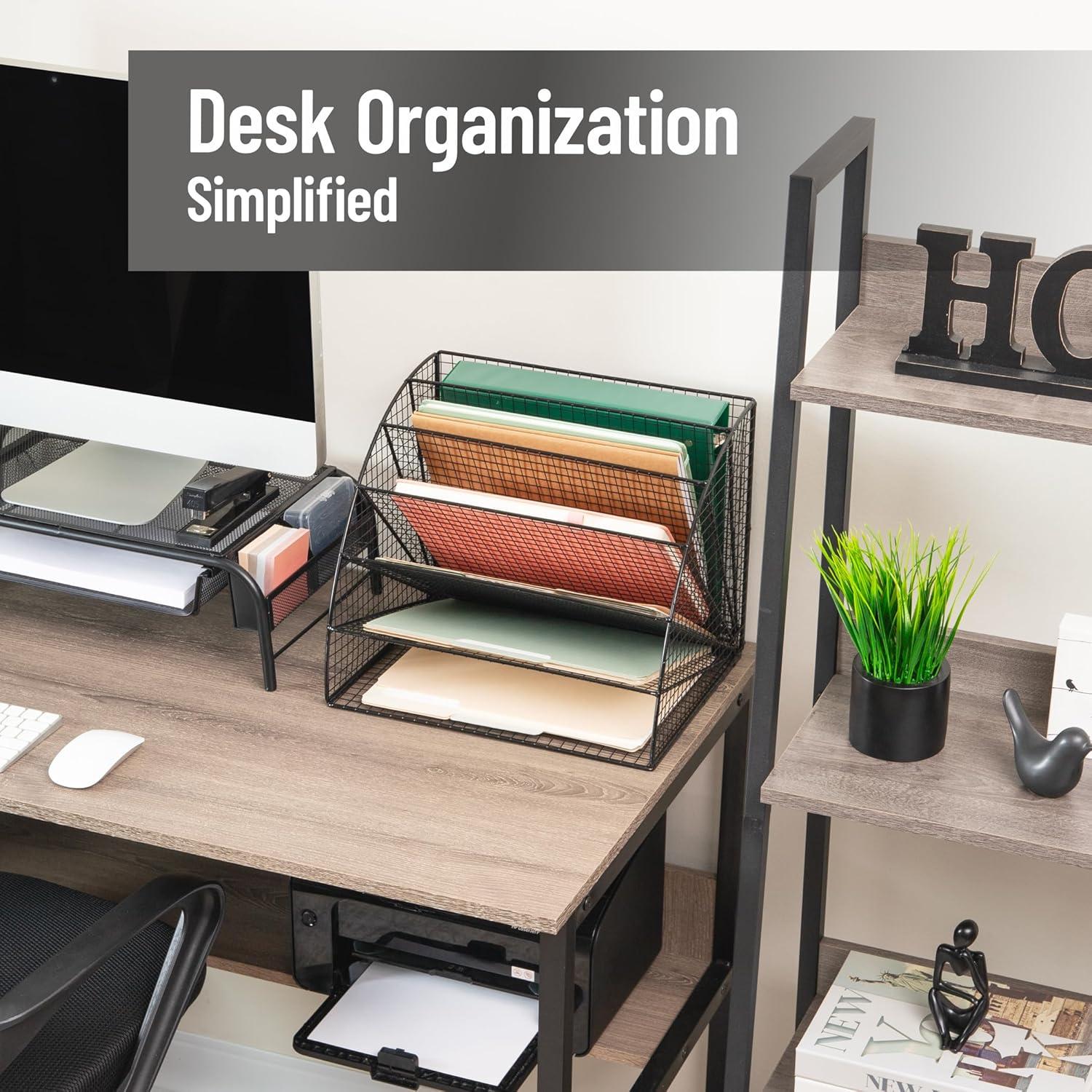 imageMind Reader 6 Tier Fan Shaped Desktop File Organizer Large Capacity Wire Document Holder for Office or Home Black