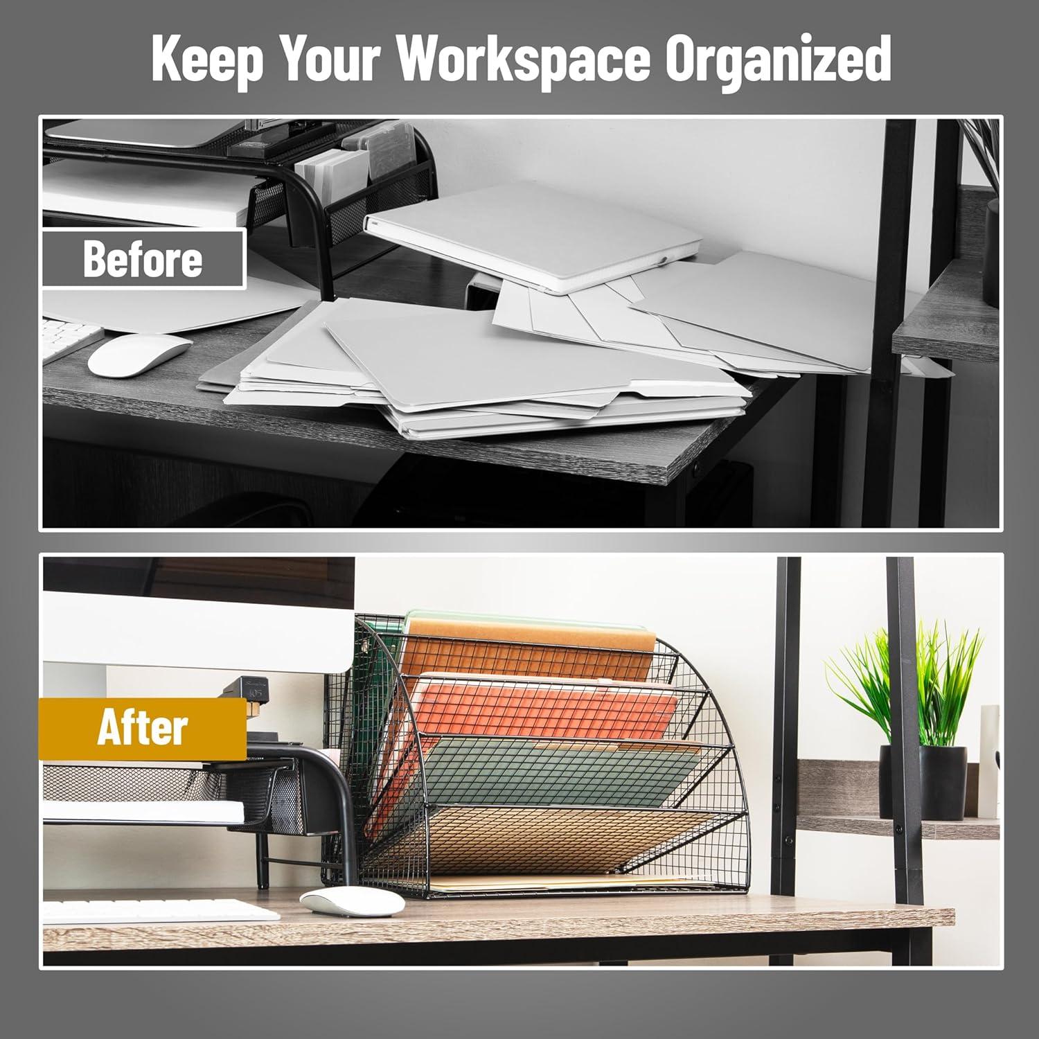 imageMind Reader 6 Tier Fan Shaped Desktop File Organizer Large Capacity Wire Document Holder for Office or Home Black