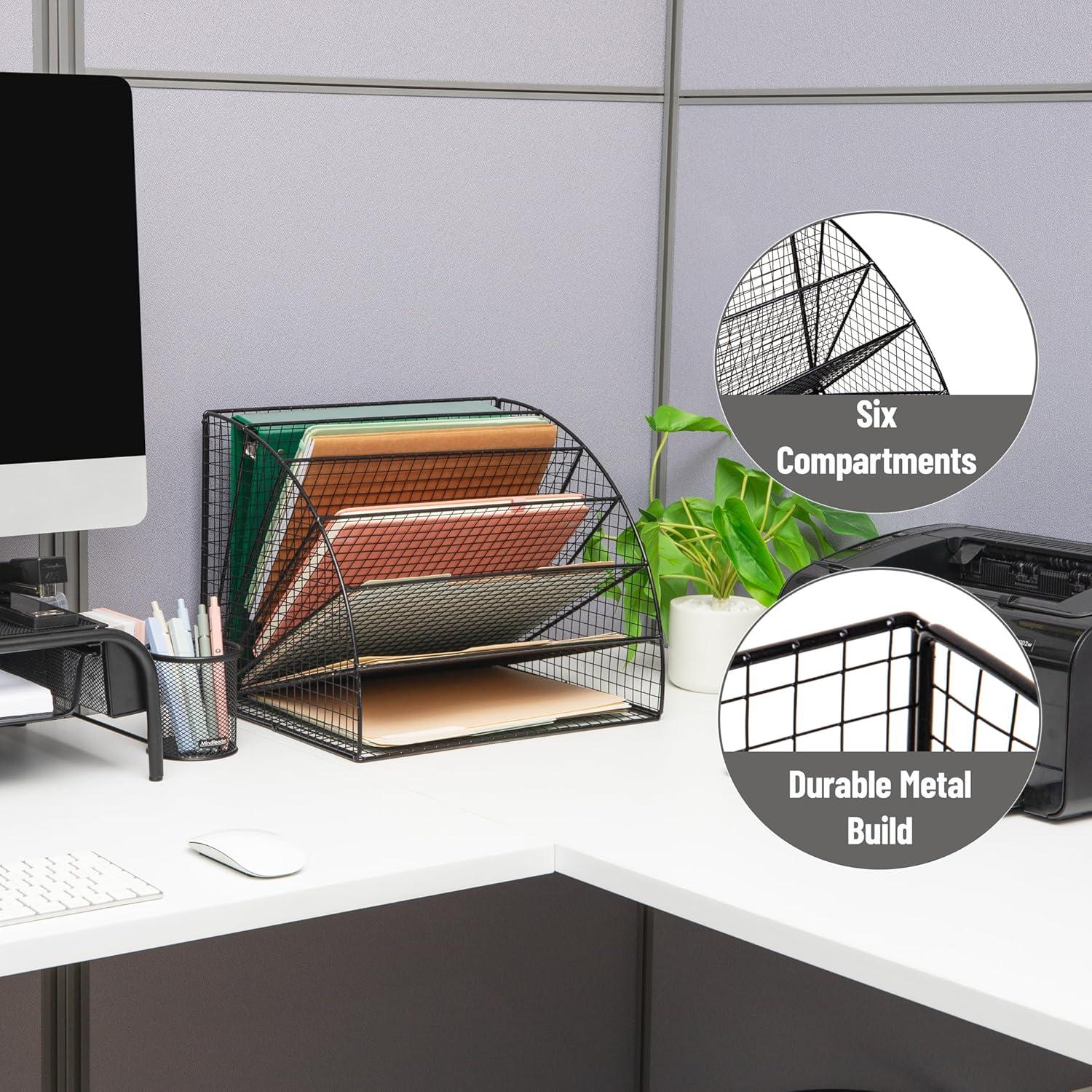 imageMind Reader 6 Tier Fan Shaped Desktop File Organizer Large Capacity Wire Document Holder for Office or Home Black