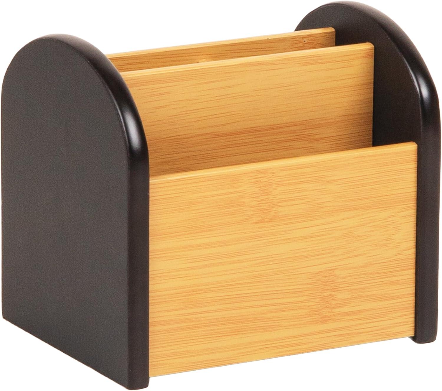 imageMind Reader Desktop Organizer with 3 Compartments Natural Wood and Matte Finish Sides Compact Desk Storage Wood WhiteBlack
