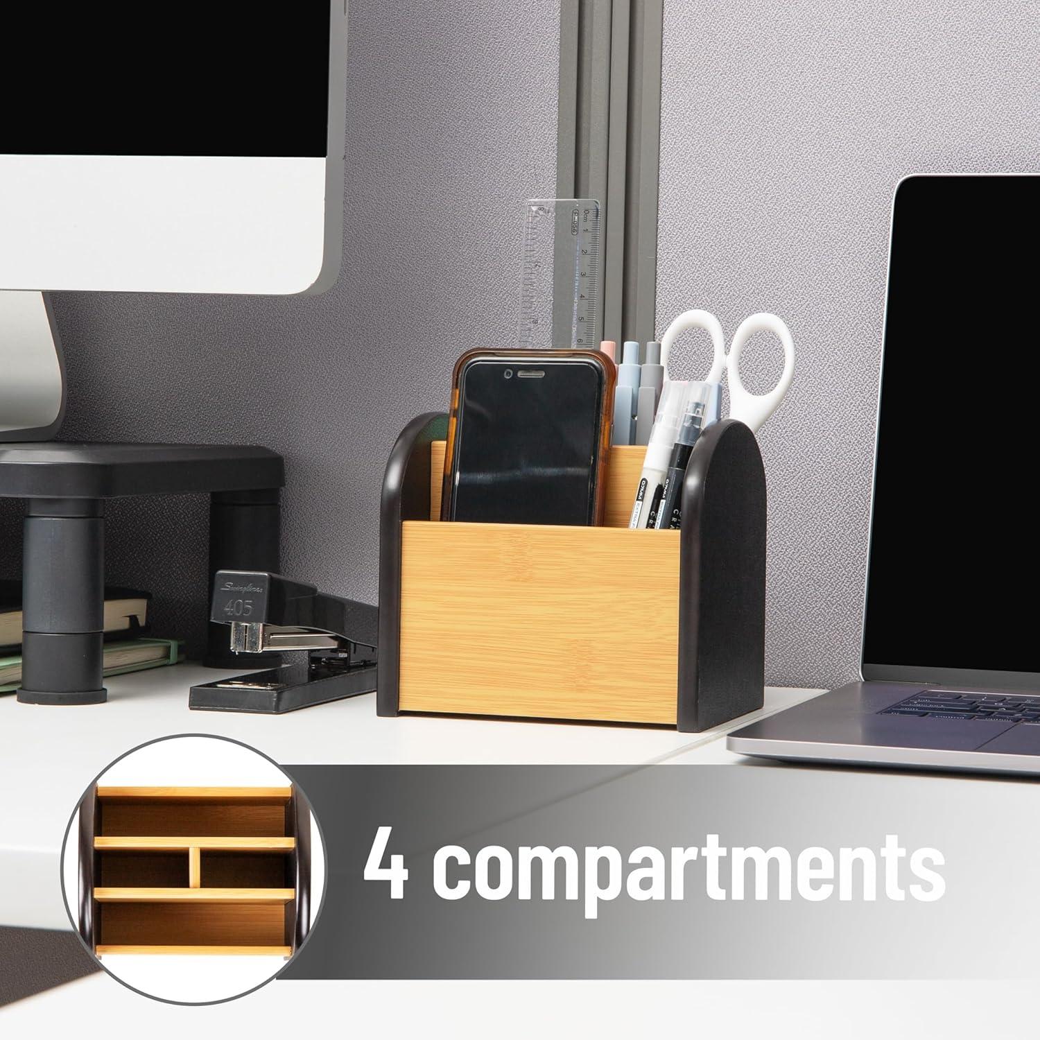imageMind Reader Desktop Organizer with 3 Compartments Natural Wood and Matte Finish Sides Compact Desk Storage Wood WhiteBlack