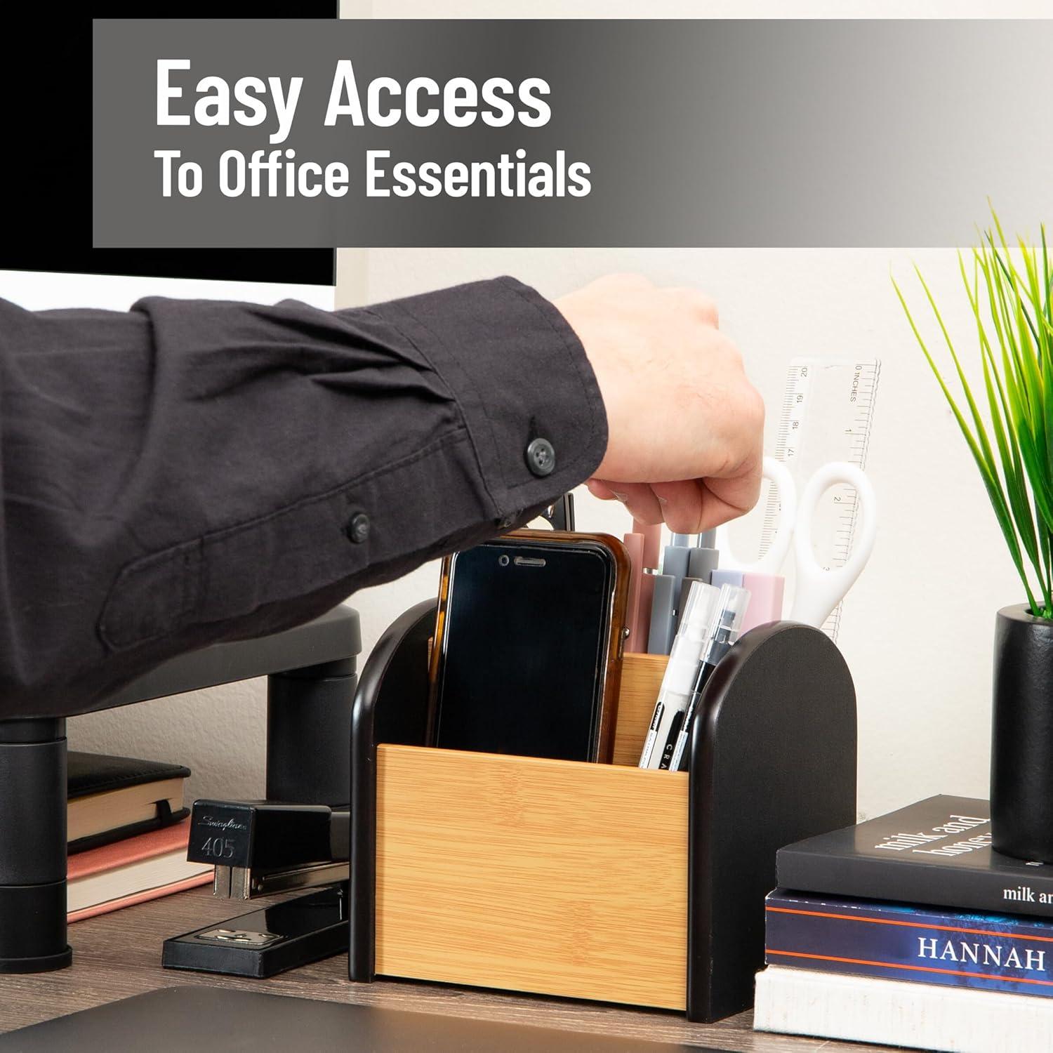 imageMind Reader Desktop Organizer with 3 Compartments Natural Wood and Matte Finish Sides Compact Desk Storage Wood WhiteBlack