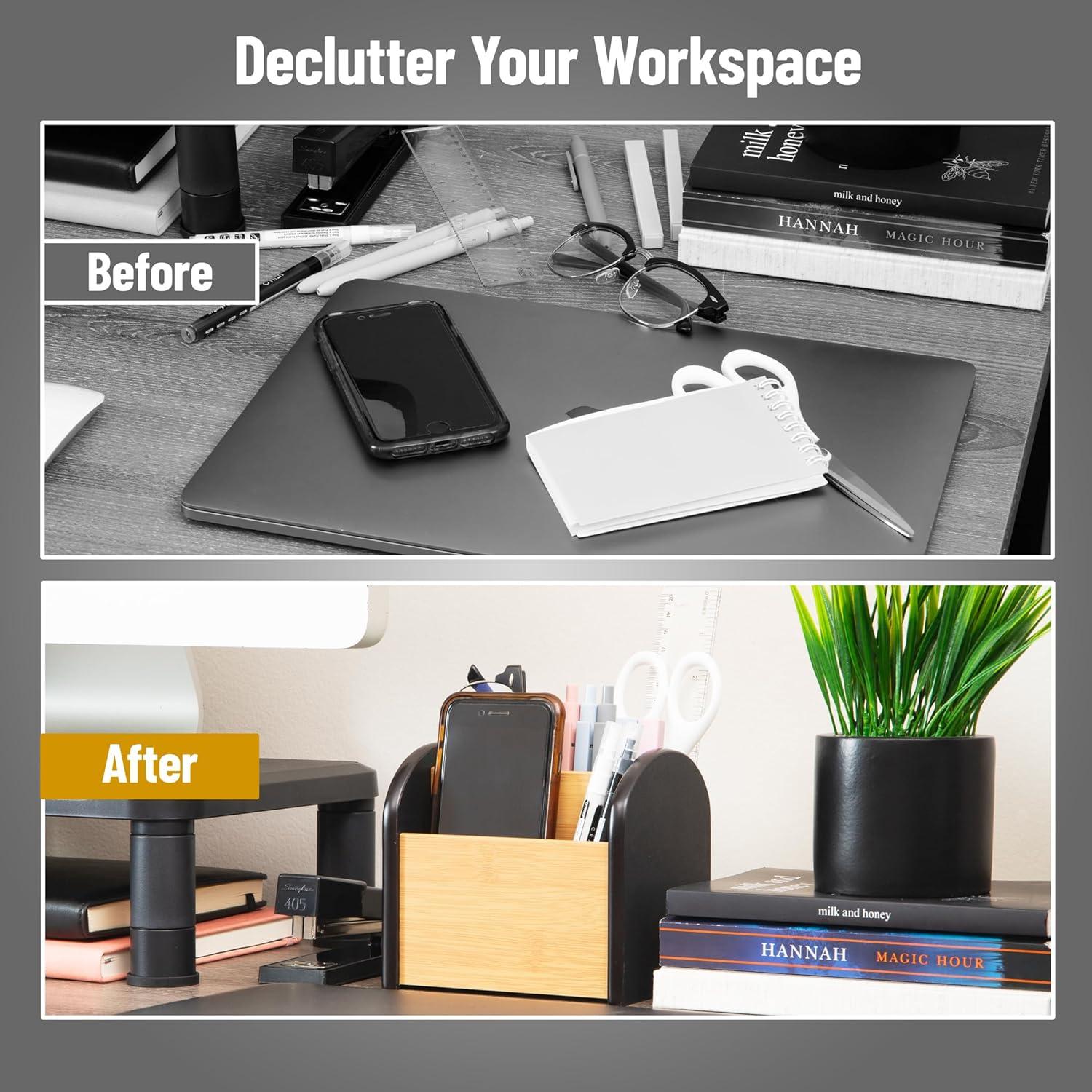 imageMind Reader Desktop Organizer with 3 Compartments Natural Wood and Matte Finish Sides Compact Desk Storage Wood WhiteBlack