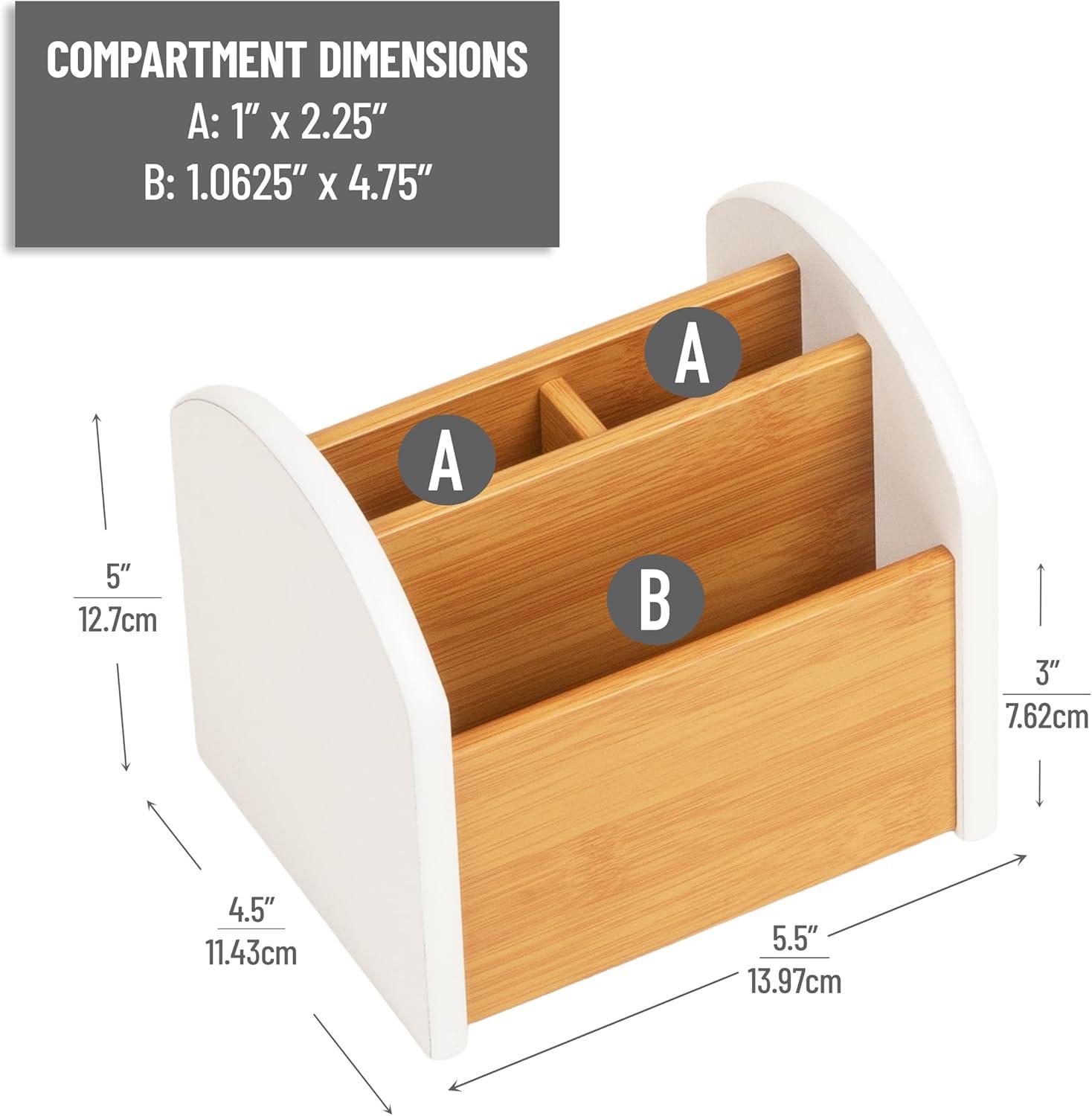 imageMind Reader Desktop Organizer with 3 Compartments Natural Wood and Matte Finish Sides Compact Desk Storage Wood WhiteWhite