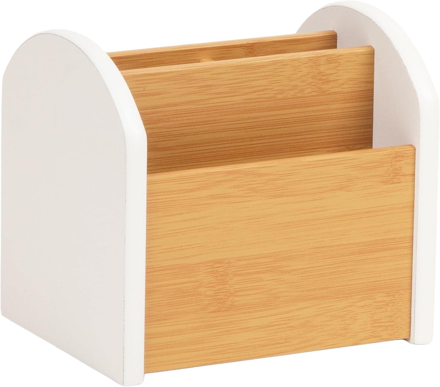 imageMind Reader Desktop Organizer with 3 Compartments Natural Wood and Matte Finish Sides Compact Desk Storage Wood WhiteWhite