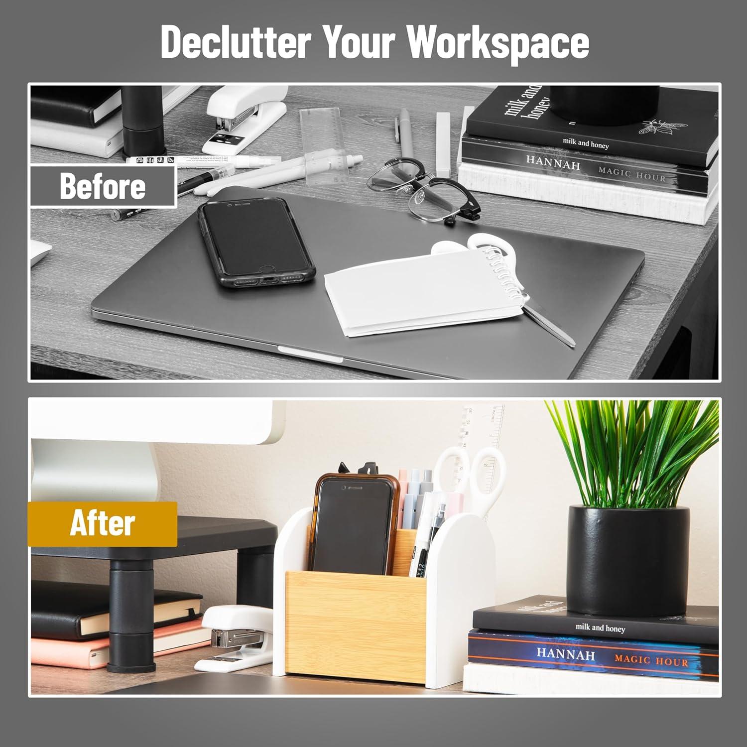 imageMind Reader Desktop Organizer with 3 Compartments Natural Wood and Matte Finish Sides Compact Desk Storage Wood WhiteWhite