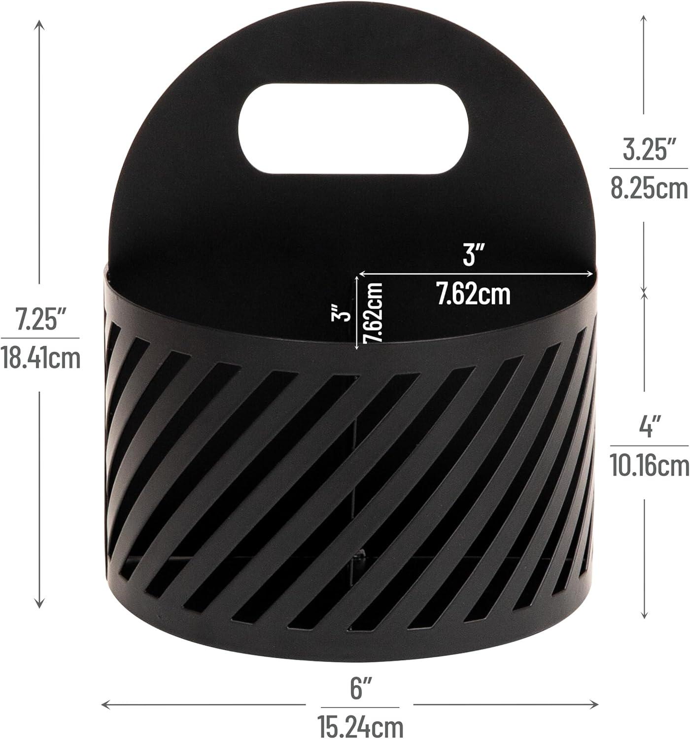 imageMind Reader Round Metal Desktop Carousel Organizer with Handle Four Compartments Office Supplies and Accessories Metal WhiteBlack