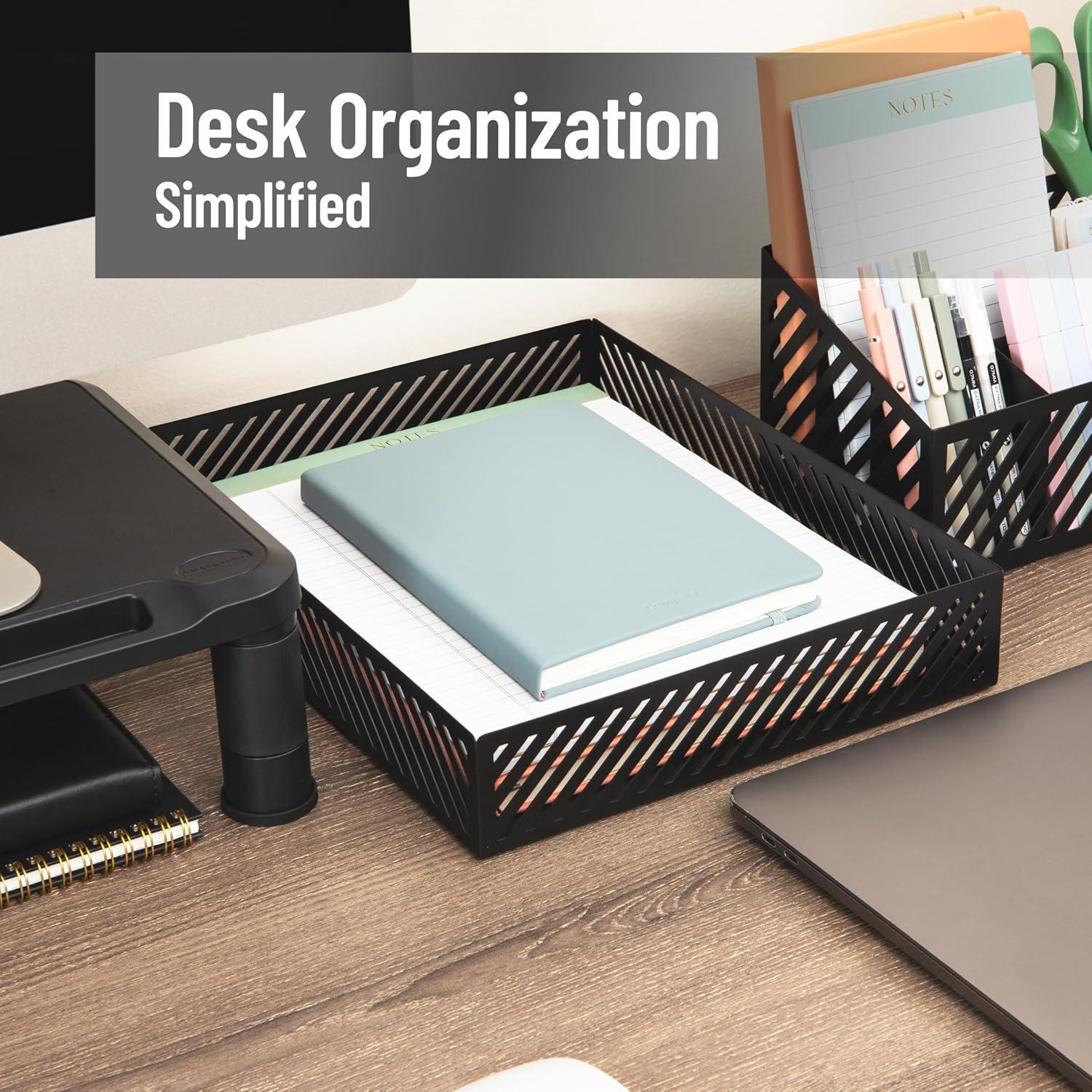 imageMind Reader Round Metal Desktop Carousel Organizer with Handle Four Compartments Office Supplies and Accessories Metal WhiteBlack
