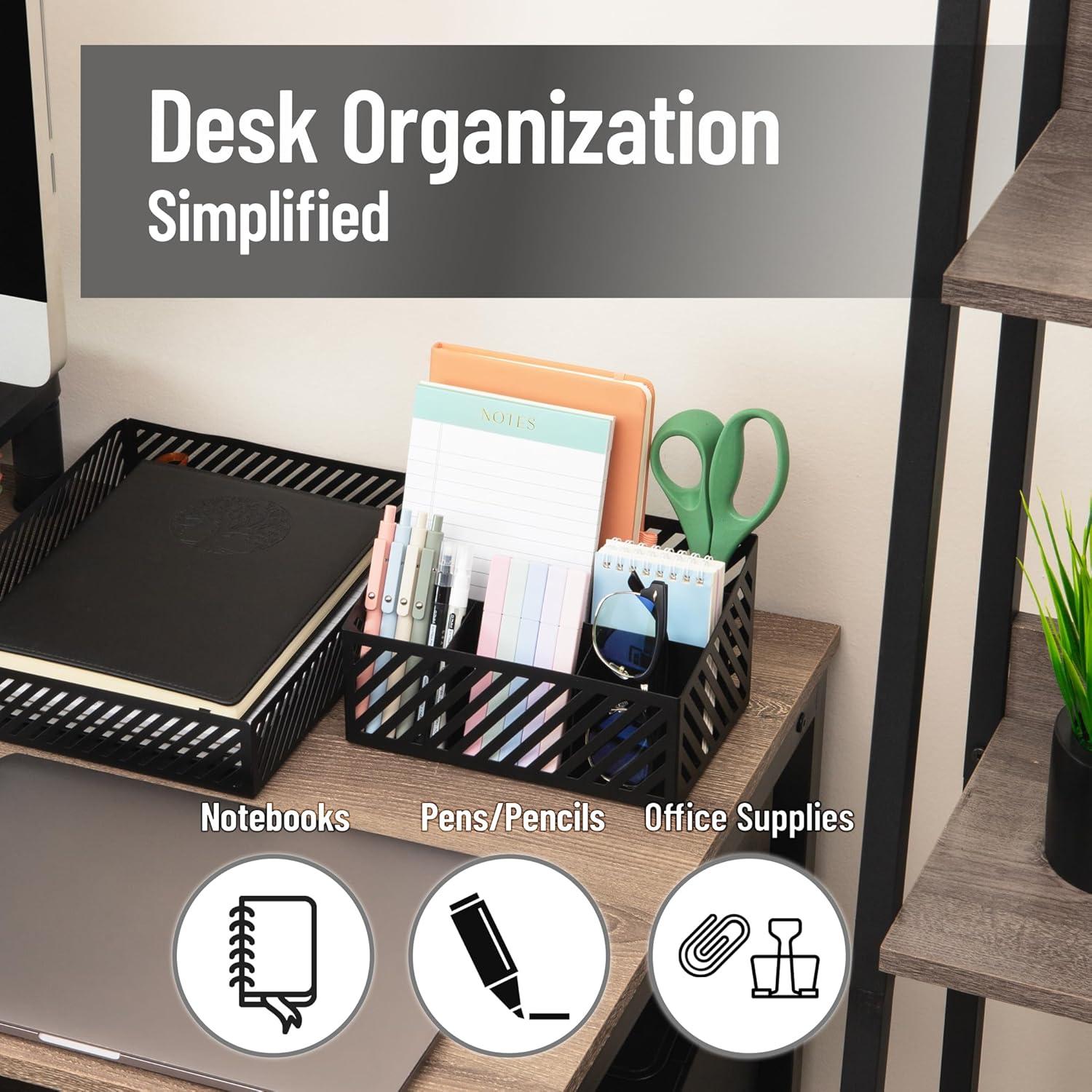imageMind Reader Round Metal Desktop Carousel Organizer with Handle Four Compartments Office Supplies and Accessories Metal WhiteBlack
