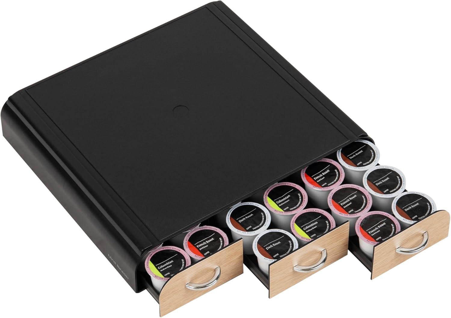 imageMind Reader Single Serve Coffee Pod Organizer with 3 Drawers 36 Pod Capacity Countertop 135L x 1225W x 25H GrayBrown
