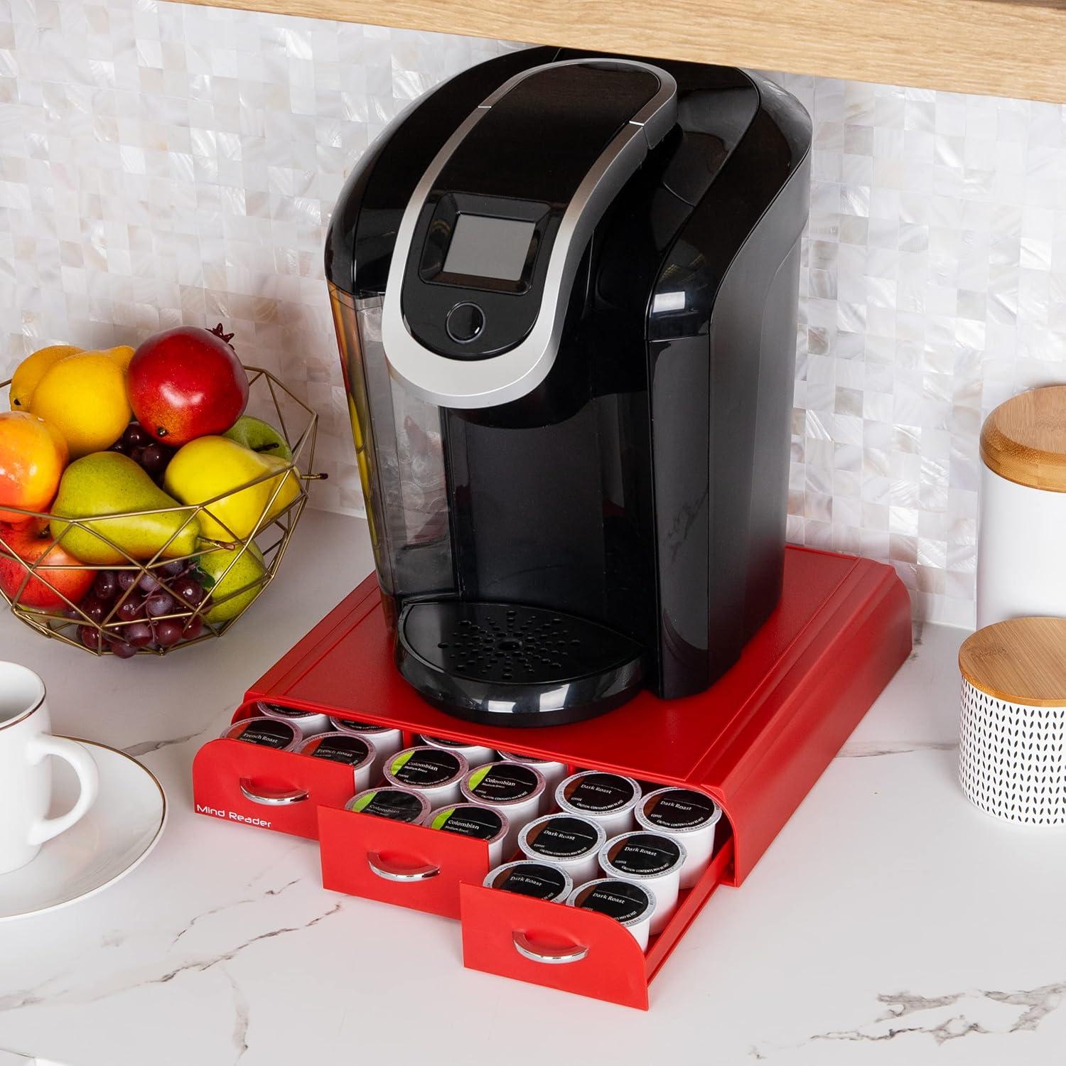 imageMind Reader Single Serve Coffee Pod Organizer with 3 Drawers 36 Pod Capacity Countertop 135L x 1225W x 25H GrayRed 2