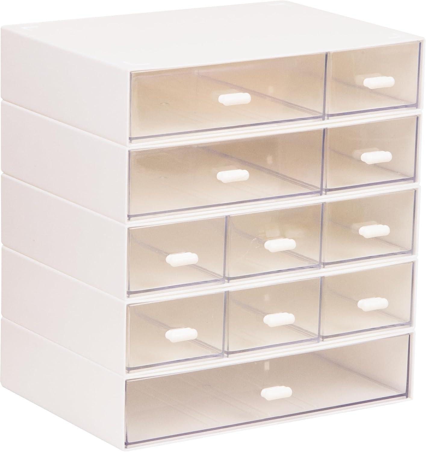 imageMind Reader Stackable Craft Organizer with Drawers Modular Storage Tower Interlocking Design for Art Supplies Office Supplies Sewing Beads Plastic Set of 5 White