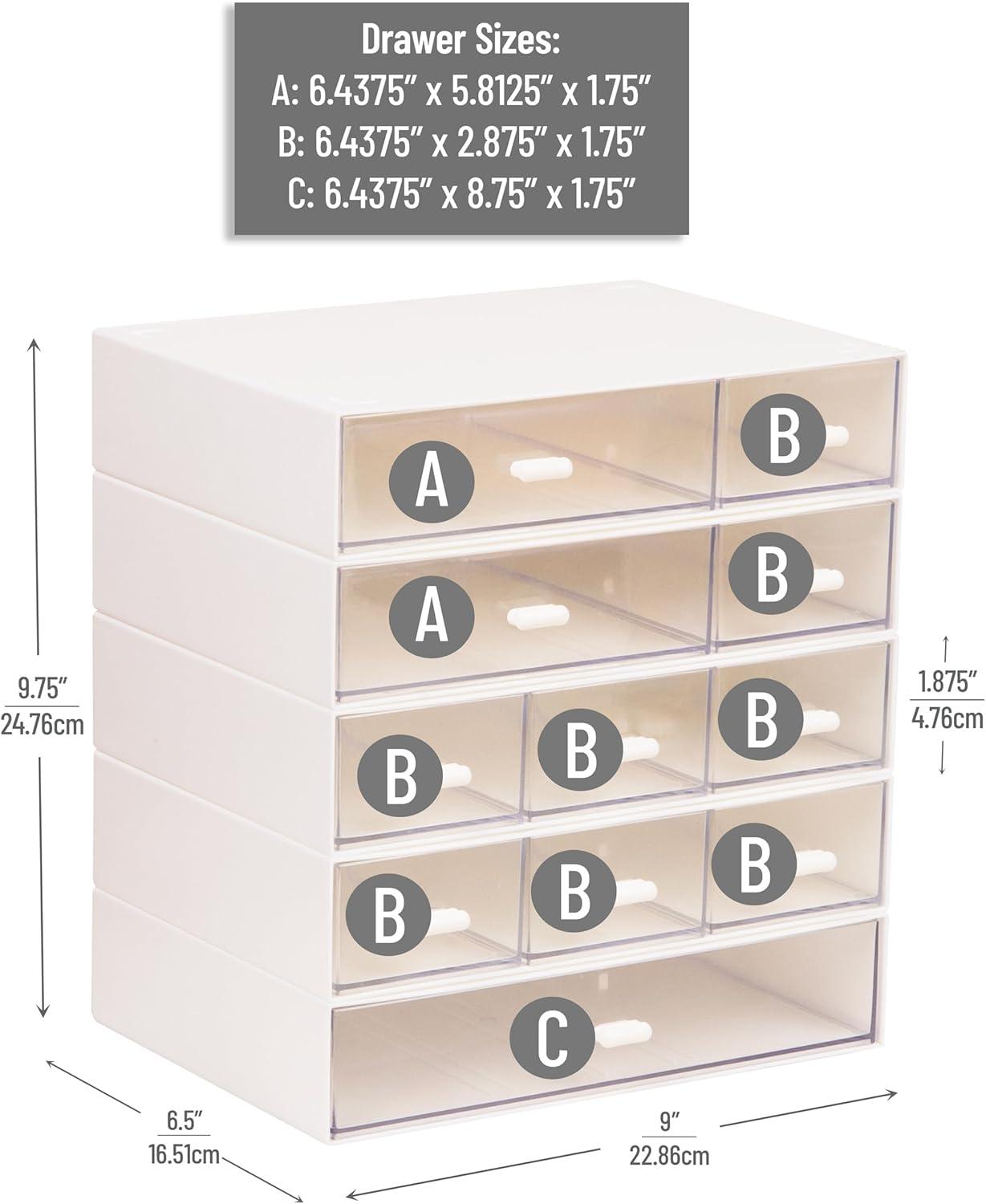 imageMind Reader Stackable Craft Organizer with Drawers Modular Storage Tower Interlocking Design for Art Supplies Office Supplies Sewing Beads Plastic Set of 5 White