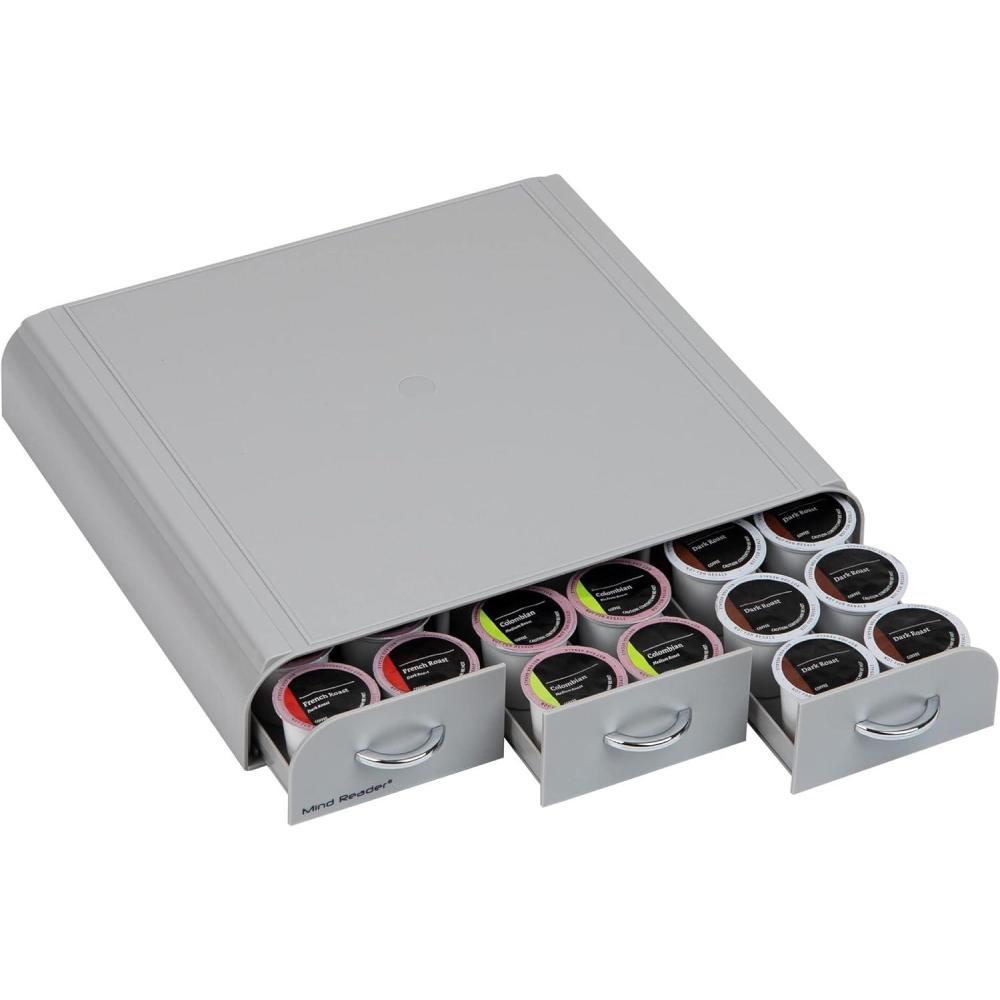 imageMind Reader Single Serve Coffee Pod Organizer with 3 Drawers 36 Pod Capacity Countertop 135L x 1225W x 25H GrayGray