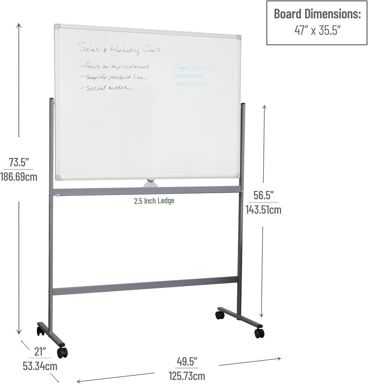 imageMind Reader Rolling DoubleSided Dry Erase Magnetic Board Board Size 47 x 355 Overall Size 495L x 21W x 735H White50W x 735H