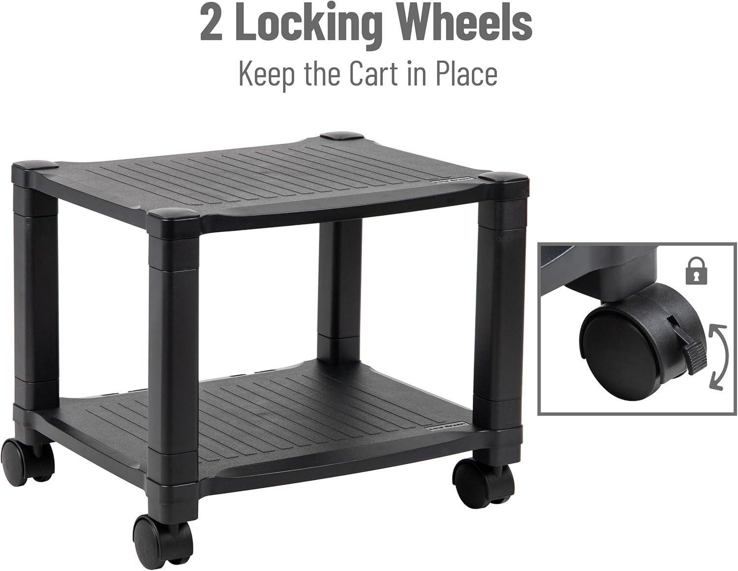 imageMind Reader Rolling Printer Cart Utility Cart Printer Stand Under Desk Storage Office 1725L x 135W x 1425H Black2Shelves