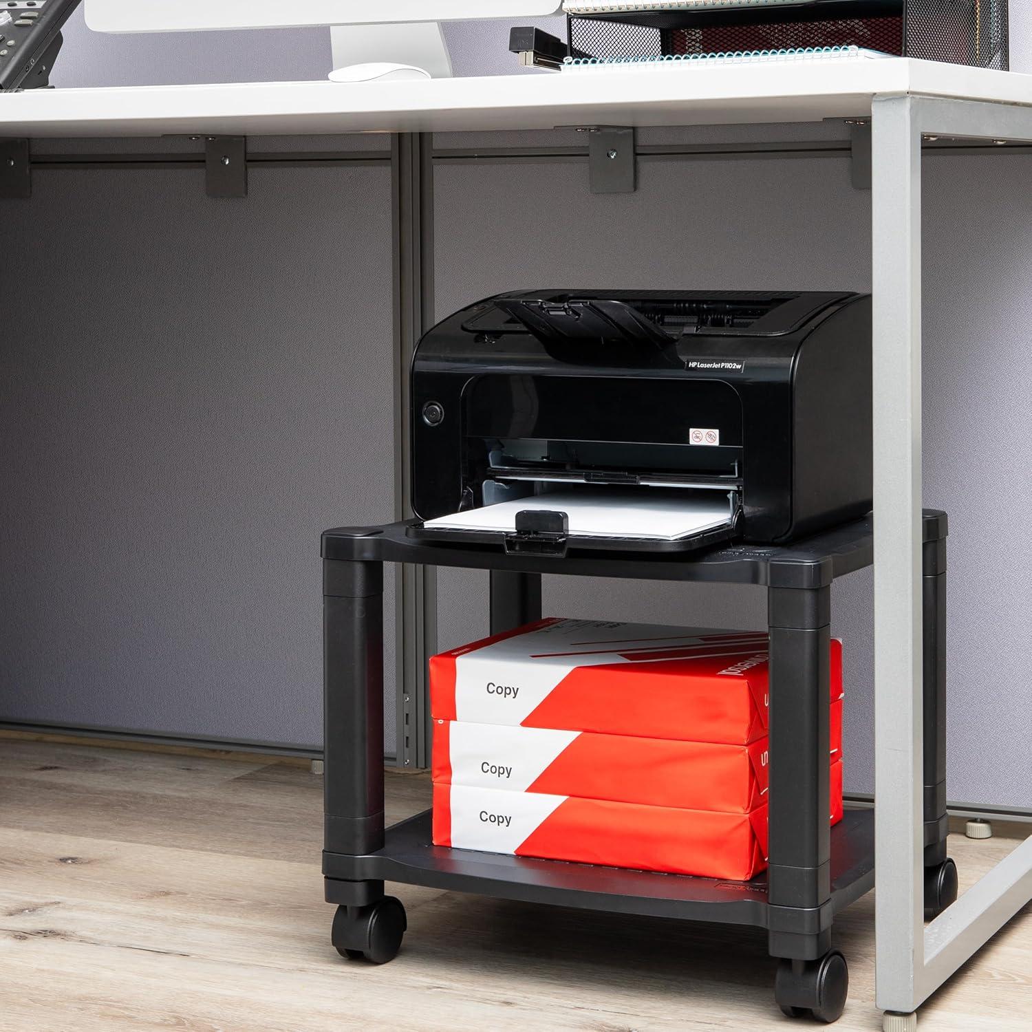 imageMind Reader Rolling Printer Cart Utility Cart Printer Stand Under Desk Storage Office 1725L x 135W x 1425H Black2Shelves