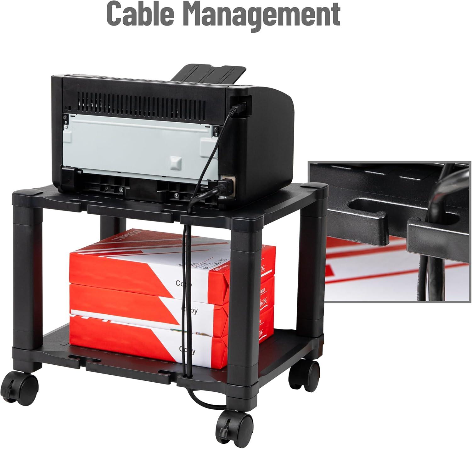 imageMind Reader Rolling Printer Cart Utility Cart Printer Stand Under Desk Storage Office 1725L x 135W x 1425H Black2Shelves