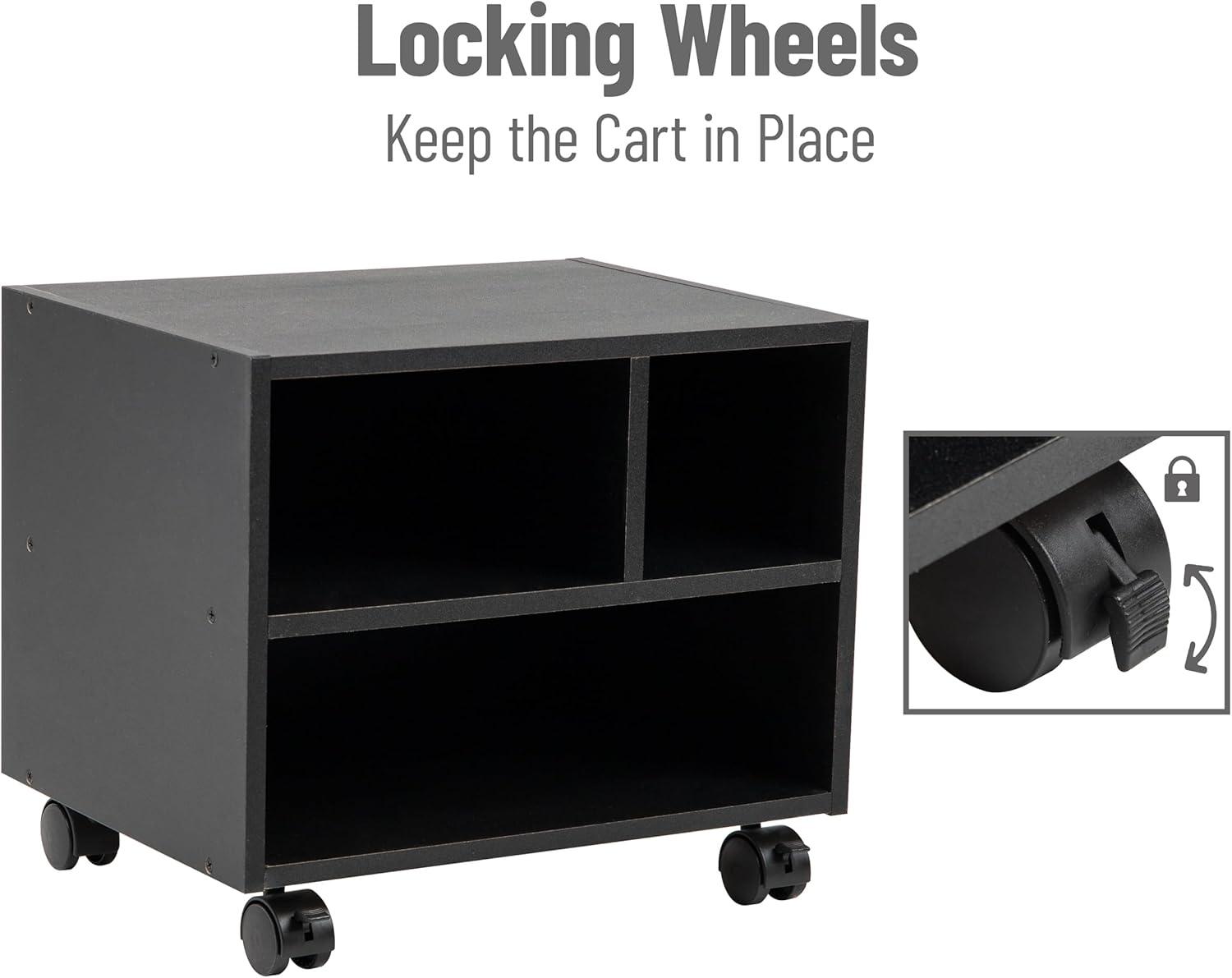 imageMind Reader Rolling Printer Cart Utility Cart Printer Stand Under Desk Storage Office 1725L x 135W x 1425H Black4Shelves
