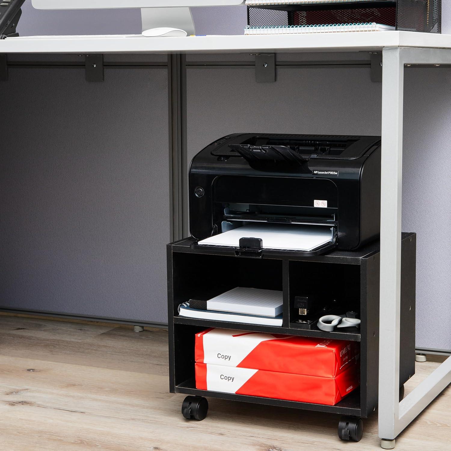 imageMind Reader Rolling Printer Cart Utility Cart Printer Stand Under Desk Storage Office 1725L x 135W x 1425H Black4Shelves
