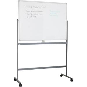 Mind Reader Rolling Double-Sided Dry Erase Magnetic Board, Board Size: 47 x 35.5, Overall Size 49.5″L x 21″W x 73.5″H, White(50″W x 73.5″H)