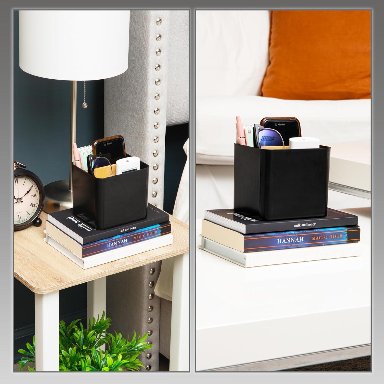 imageMind Reader 2Compartment Desktop Organizer Removable Wood Divider NonSlip Base Plastic and Wood BlackBlack
