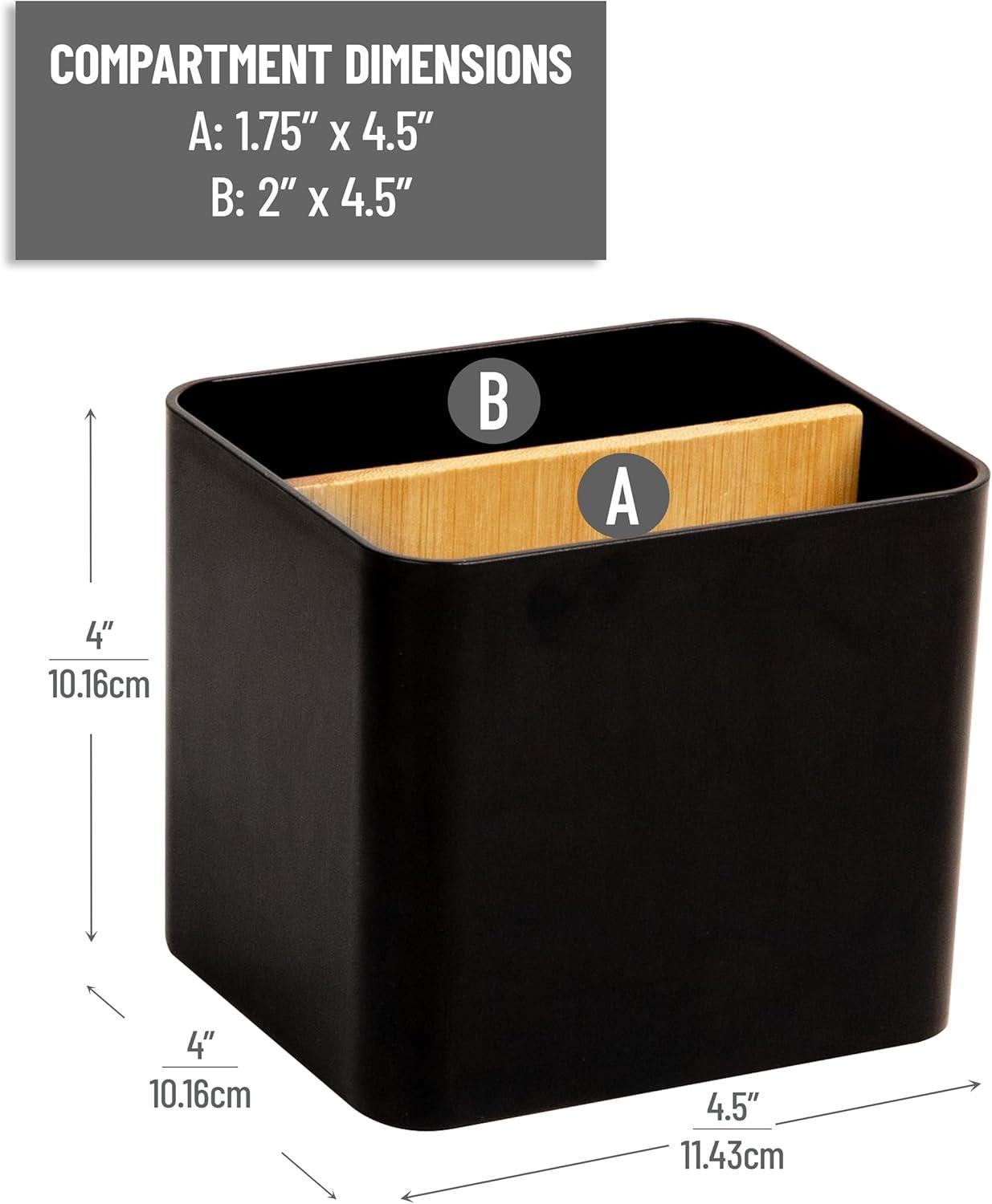 imageMind Reader 2Compartment Desktop Organizer Removable Wood Divider NonSlip Base Plastic and Wood BlackBlack