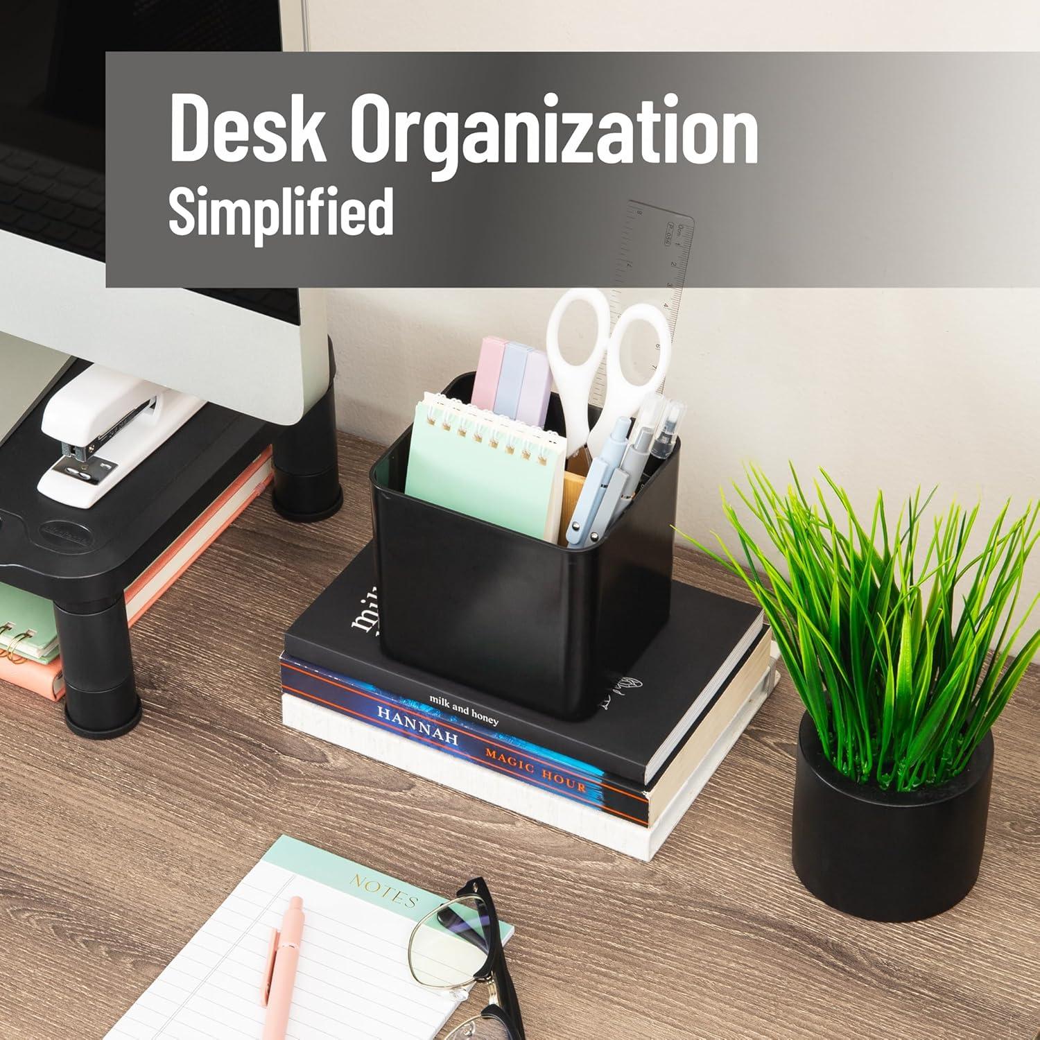 imageMind Reader 2Compartment Desktop Organizer Removable Wood Divider NonSlip Base Plastic and Wood BlackBlack