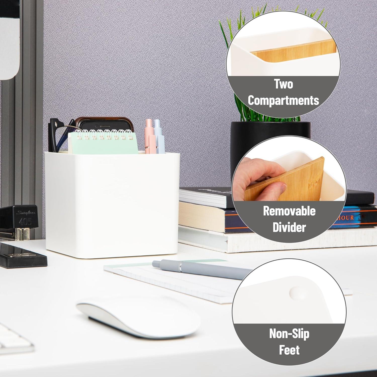 imageMind Reader 2Compartment Desktop Organizer Removable Wood Divider NonSlip Base Plastic and Wood BlackWhite