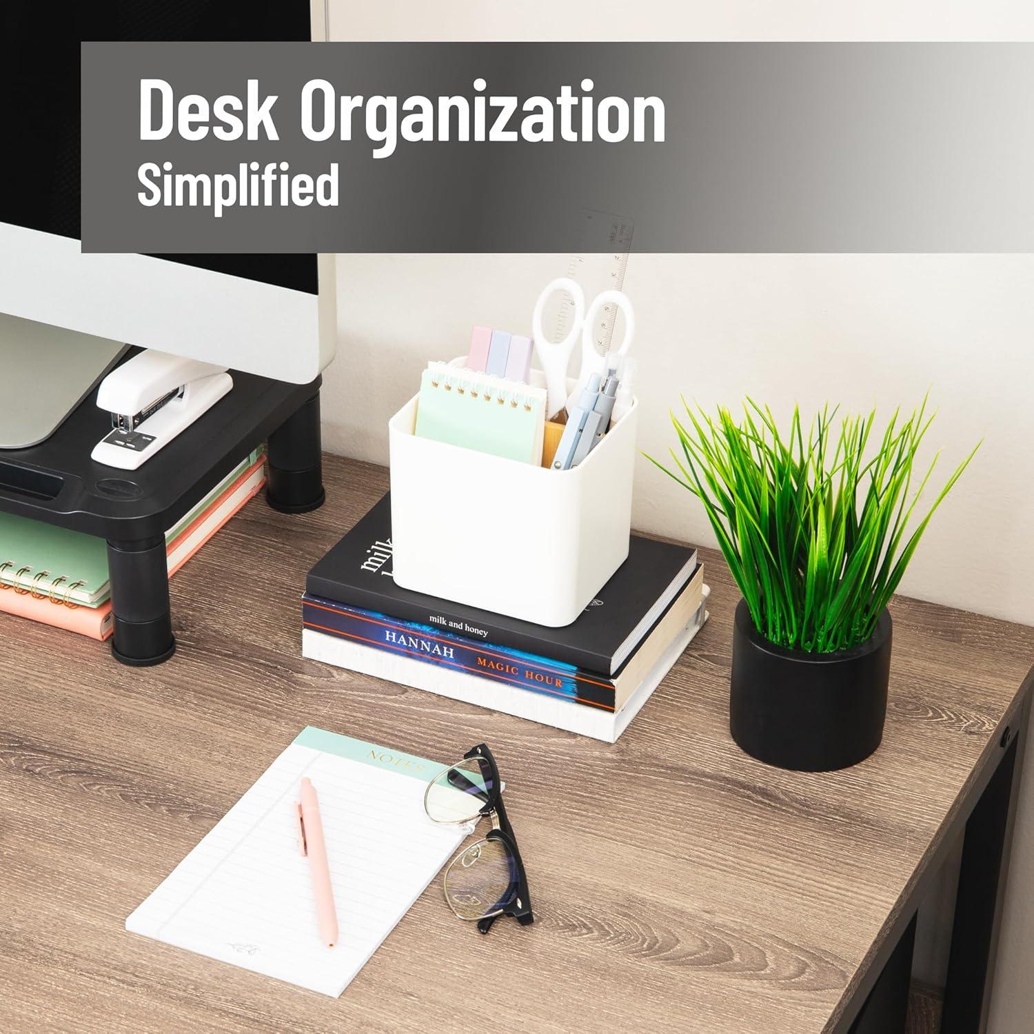 imageMind Reader 2Compartment Desktop Organizer Removable Wood Divider NonSlip Base Plastic and Wood BlackWhite