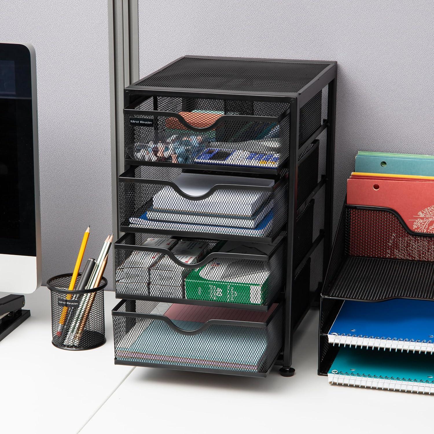 imageMind Reader File Storage Drawers Desktop Organizer File Storage Office Metal Mesh 1025L x 12375W x 16H Black