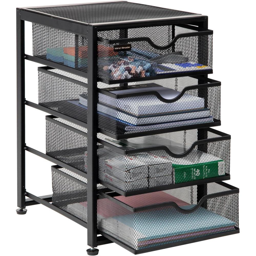 imageMind Reader File Storage Drawers Desktop Organizer File Storage Office Metal Mesh 1025L x 12375W x 16H Black