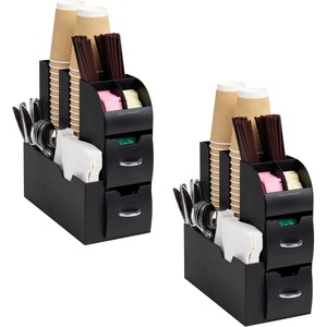 Mind Reader Cup and Condiment Station, Countertop Organizer, Coffee Bar, Kitchen, 5.375″L x 12″W x 11.25″H, Set of 2, Black(Black)