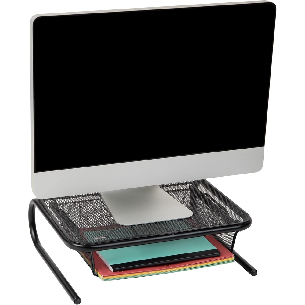 image:imageMind Reader Monitor Stand Ventilated Laptop Riser Desktop Organizer Paper Tray Metal Mesh 1675 L x 13 W x 525 H Black