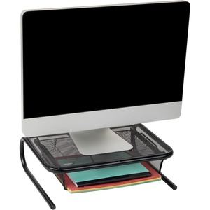 Mind Reader Monitor Stand, Ventilated Laptop Riser, Desktop Organizer, Paper Tray, Metal Mesh, 16.75″ L x 13″ W x 5.25″ H, Black