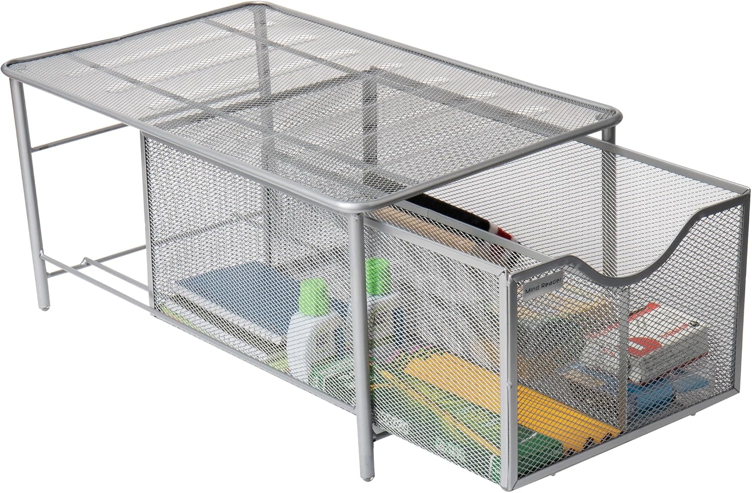 image:imageMind Reader Accessory Organizer Supply Storage Makeup Crafts Office Kitchen Metal Mesh 1025L x 1625W x 8H BlackSilver