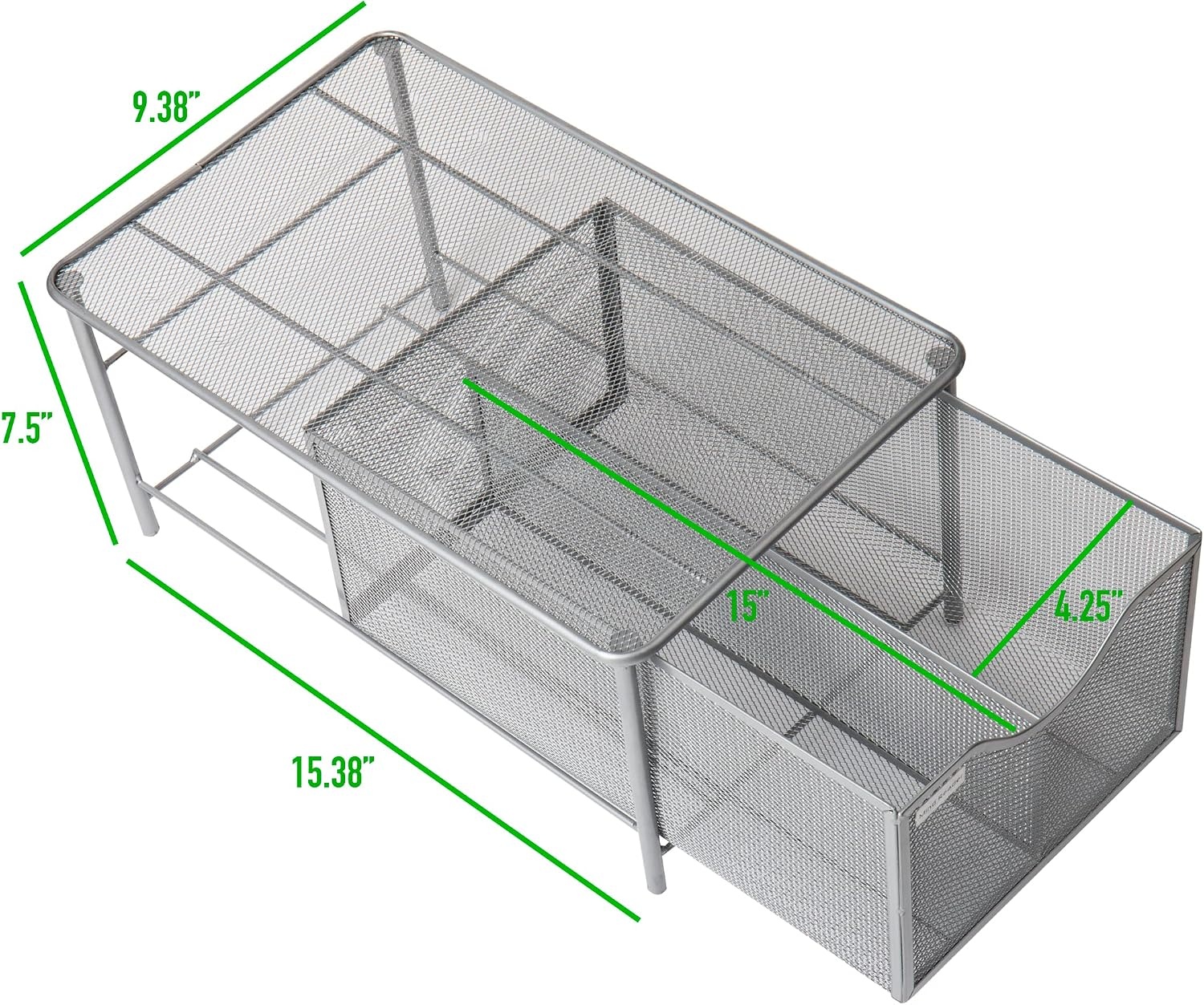 image:imageMind Reader Accessory Organizer Supply Storage Makeup Crafts Office Kitchen Metal Mesh 1025L x 1625W x 8H BlackSilver