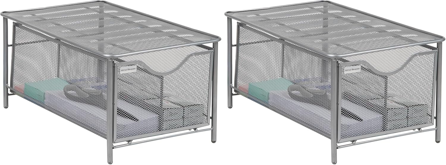 image:imageMind Reader Accessory Organizer Supply Storage Makeup Crafts Office Kitchen Metal Mesh 1025L x 1625W x 8H BlackSilver